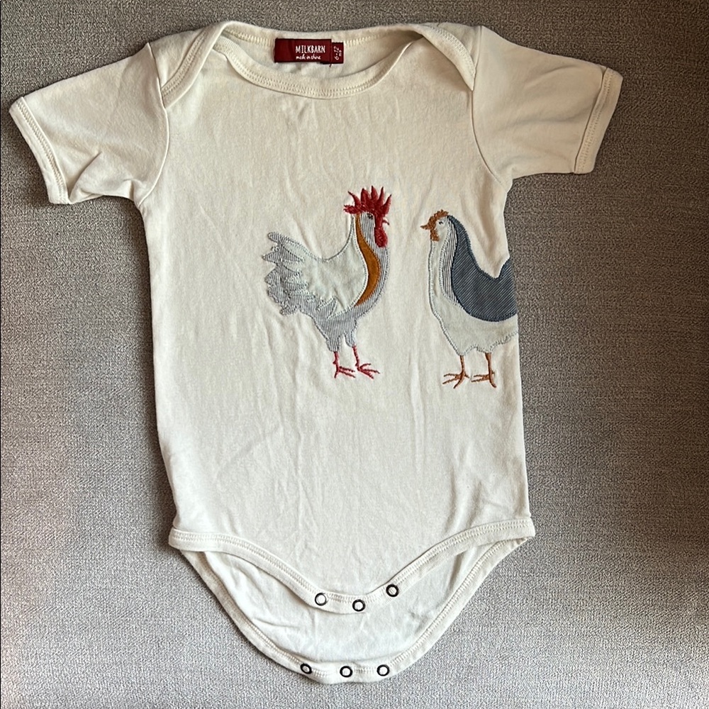 Milkbarn Cream Bodysuit with Rooster and Hen